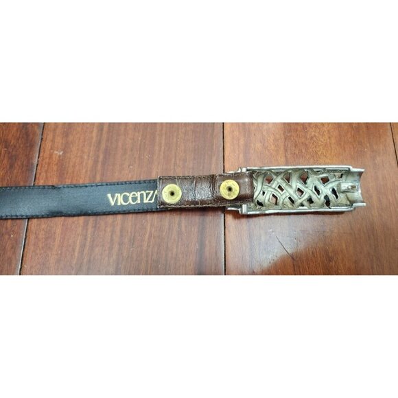 Vintage 80s Vicenza Woman’s 44 Belt Brawn Italian Genuine Calfskin Buckle Skinny - Picture 6 of 10